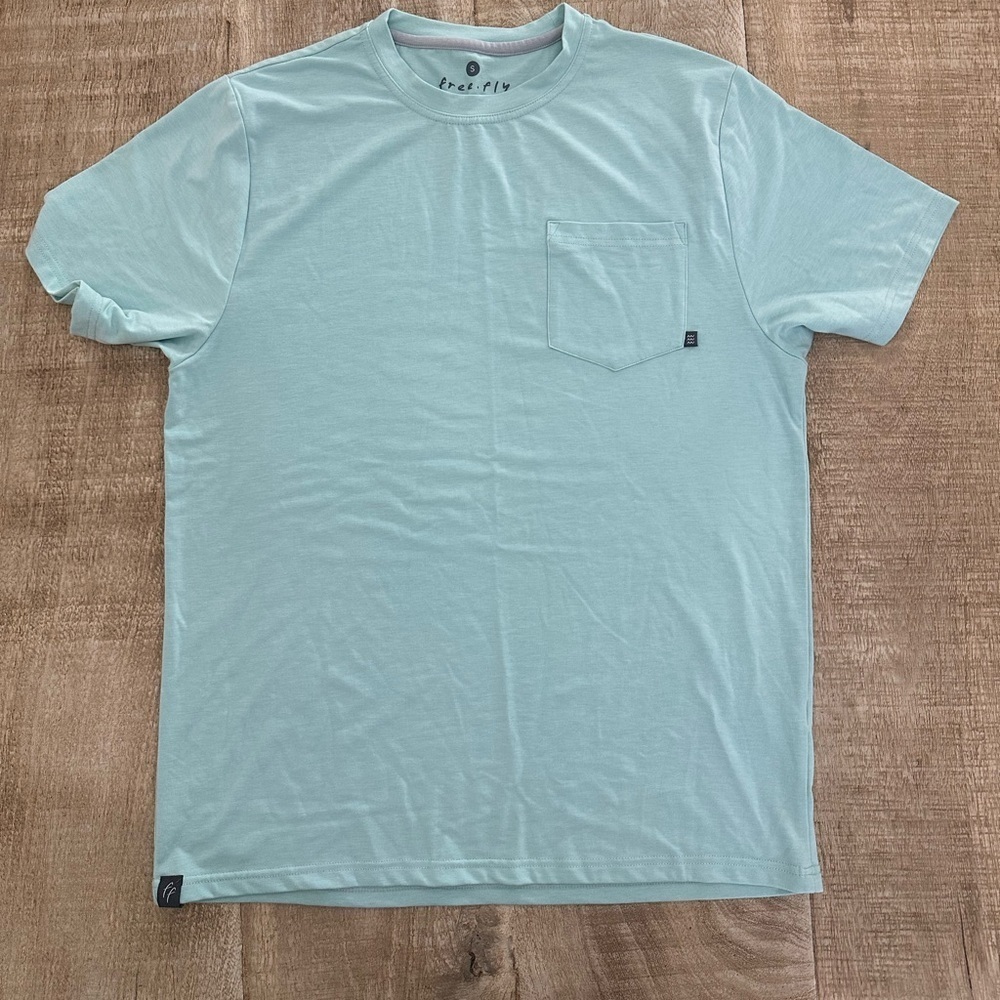 Free Fly Performance Pocket Tee | Size S | Light Aqua Bamboo Shirt